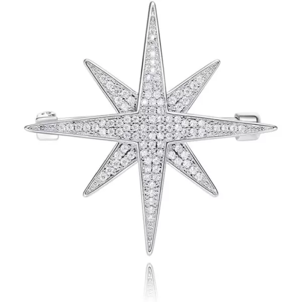imageRhinestone Star Brooch Pin for Women Girls Men Fashion Dainty Crystal CZ Silvery Lapel Pins Dress Suit Bouquet Accessories Jewelry Christmas Winter Holiday Wedding Decor Unisex Gifts