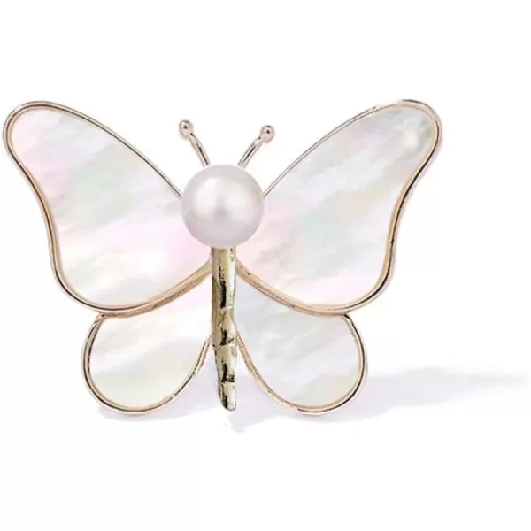 imageShell Pearl Butterfly Brooch Pin for Women Girls Fashion Gold Plated Winged Brooches Pins Necktie Dress Accessories Bouquet Decor Elegant Wedding Birthday Anniversary Jewelry Gifts for Mom Sister
