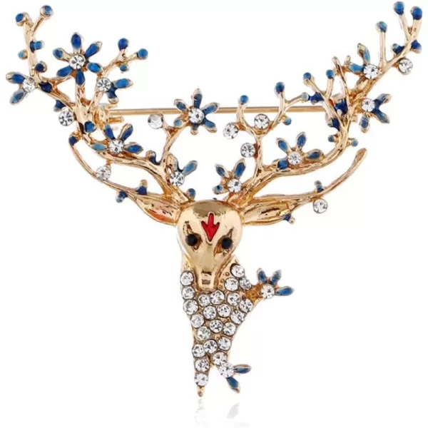imageSika Deer Brooch for Women Girls Men Vintage Rhinestone Crystal Enamel Alloy Plated Flower Cute Animal Antler Reindeer Crosage Suit Dress Accessories Christmas Holiday Winter Decor Jewelry Blue