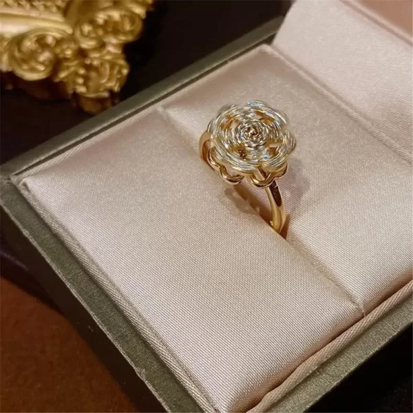 imageAnxiety CZ Clover Flower Ring for Women Girls Gold Tone Expandable Adjustable Crystal Four Leaf Open Wrap Rings Comfort Fit Dainty Wedding Birthday Valentine Jewelry Gift