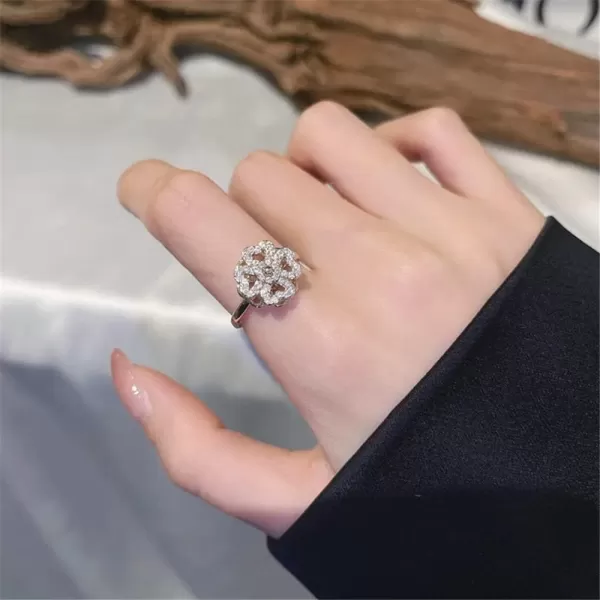 imageAnxiety CZ Clover Flower Ring for Women Girls Gold Tone Expandable Adjustable Crystal Four Leaf Open Wrap Rings Comfort Fit Dainty Wedding Birthday Valentine Jewelry Gift