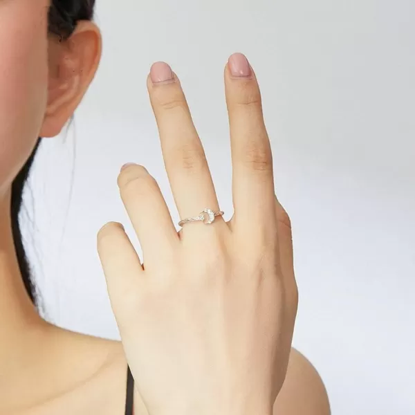 imageCZ Crescent Moon Star Ring 925 Sterling Silver for Women Daughters Adjustable Moon Rings AAA Cubic Zirconia Cute Hammered Open Wrap Expandable Comfort Fit Jewelry Dainty