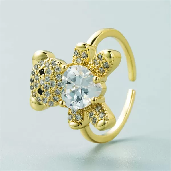 imageDainty CZ Heart Bear Engagement Ring for Women Gold Plated Adjustable Love Statement Open Wrap Rings Comfort Fit Fashion Cute Wedding Valentine Birthday Jewelry Gift for Her