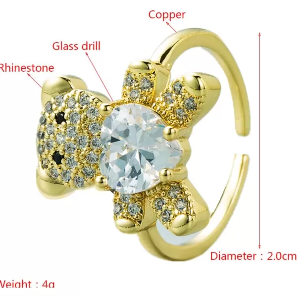 imageDainty CZ Heart Bear Engagement Ring for Women Gold Plated Adjustable Love Statement Open Wrap Rings Comfort Fit Fashion Cute Wedding Valentine Birthday Jewelry Gift for Her