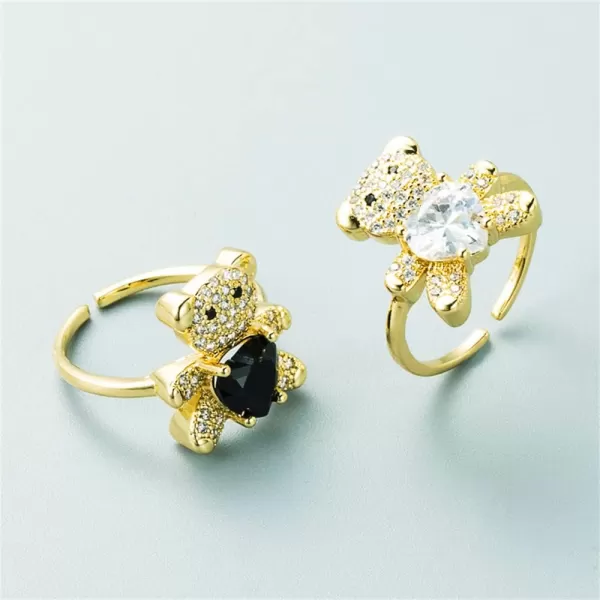 imageDainty CZ Heart Bear Engagement Ring for Women Gold Plated Adjustable Love Statement Open Wrap Rings Comfort Fit Fashion Cute Wedding Valentine Birthday Jewelry Gift for Her