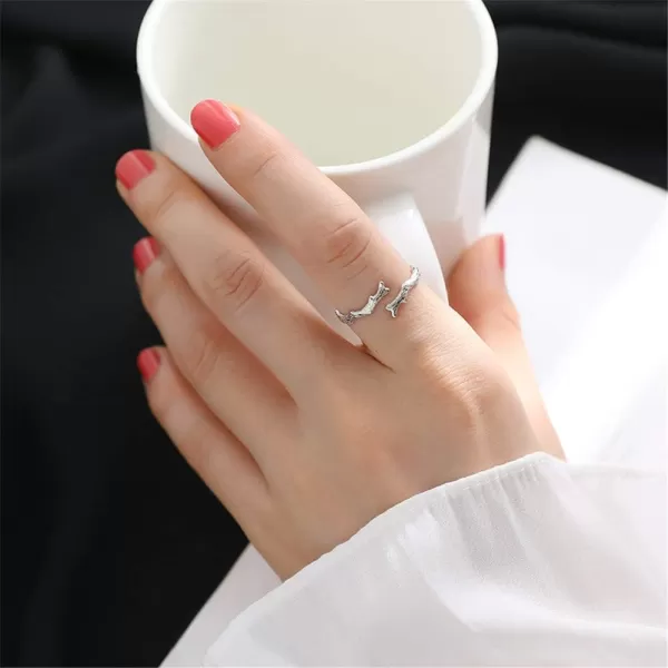 imageDtja Bamboo S925 Sterling Silver Ring for Women Girls Vintage Leaf Tree Branch Expandable Open Finger Statement Stacking Rings Adjustable Fashion Christmas Thanksgiving Anniversary Jewelry