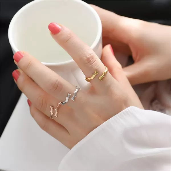 imageDtja Bamboo S925 Sterling Silver Ring for Women Girls Vintage Leaf Tree Branch Expandable Open Finger Statement Stacking Rings Adjustable Fashion Christmas Thanksgiving Anniversary Jewelry