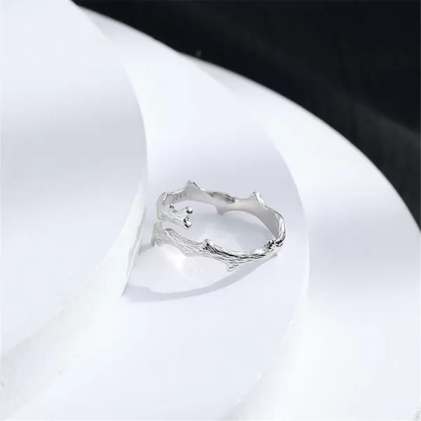 imageDtja Bamboo S925 Sterling Silver Ring for Women Girls Vintage Leaf Tree Branch Expandable Open Finger Statement Stacking Rings Adjustable Fashion Christmas Thanksgiving Anniversary Jewelry