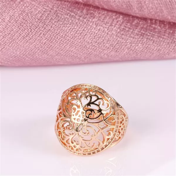 imageDtja CZ Filigree Flower Promise Engagement Ring for Women Rose Gold Plated Statement Chunky Wide Band Ring Comfort Fit Boho Retro Finger Hand Wedding Birthday Jewelry