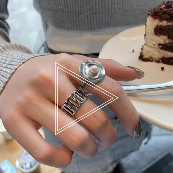 imageDtja Hollow Wide Band Ring for Women SilverToned Statement Expandable Adjustable Open Wrap Finger Rings Comfort Fit Fashion Geometric Birthday Y2K Party Jewelry