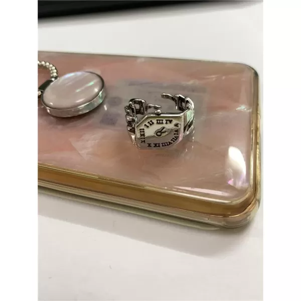imageDtja Vintage Clock Statement Ring for Women Silver Plated Retro Shape of Watch Case Expandable Adjustable Open Chain Wrap Rings Comfort Fit Creative Birthday Valentine Party Jewelry for Friend