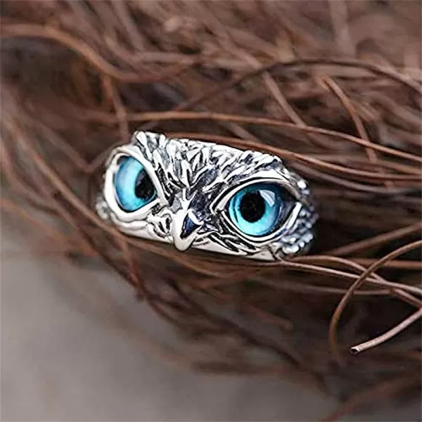 imageDtja Vintage Owl Evil Eye Statement Ring for Women Gilrs Antique Animal Blue Cats Eyes Expandable Adjustable Finger Rings Comfort Fit Retro Party Birthday Y2K Jewelry
