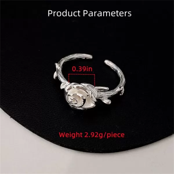 imageFlower 925 Sterling Silver Ring for Women 18K White Gold Plated Rose Leaf Adjustable Wedding Engagement Statement Open Wrap Finger Rings Comfort Fit Fashion 3D Floral Jewelry Birthday Anniversary