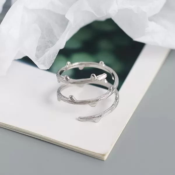 imageLayered Bamboo 925 Sterling Silver Ring for Women Brushed Leaf Tree Branch Expandable Adjustable Open Finger Statement Stacking Rings Comfort Fit Fashion Christmas Thanksgiving Anniversary Jewelry Size 69