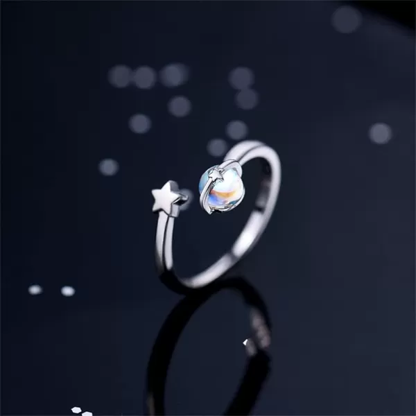 imageMoonstone Planet Star Ring 925 Sterling Silver for Women Celestial Saturn Adjustable Open Wrap Finger Rings Comfort Fit Cute Dainty Birthday Christmas Jewelry Gift for Daughter Sister
