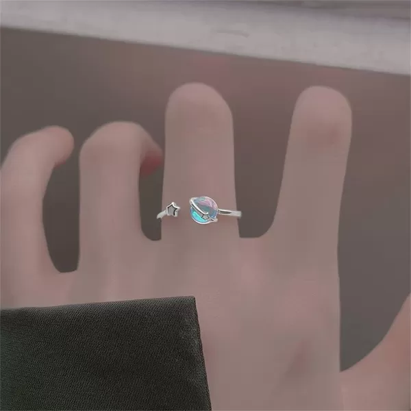 imageMoonstone Planet Star Ring 925 Sterling Silver for Women Celestial Saturn Adjustable Open Wrap Finger Rings Comfort Fit Cute Dainty Birthday Christmas Jewelry Gift for Daughter Sister