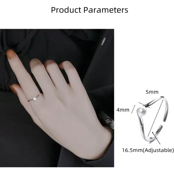 imageShell Pearl Chevron Engagement Ring for Women Silvery Dainty V Shaped Statement 4mm Imitation Pearl Ball Expandable Adjustable Open Wrap Finger Rings Comfort Fit Fashion Wedding Birthday Party Jewelry