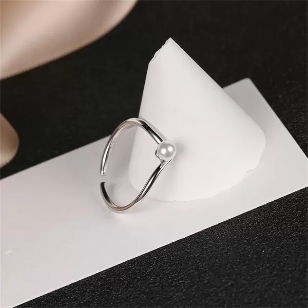 imageShell Pearl Chevron Engagement Ring for Women Silvery Dainty V Shaped Statement 4mm Imitation Pearl Ball Expandable Adjustable Open Wrap Finger Rings Comfort Fit Fashion Wedding Birthday Party Jewelry