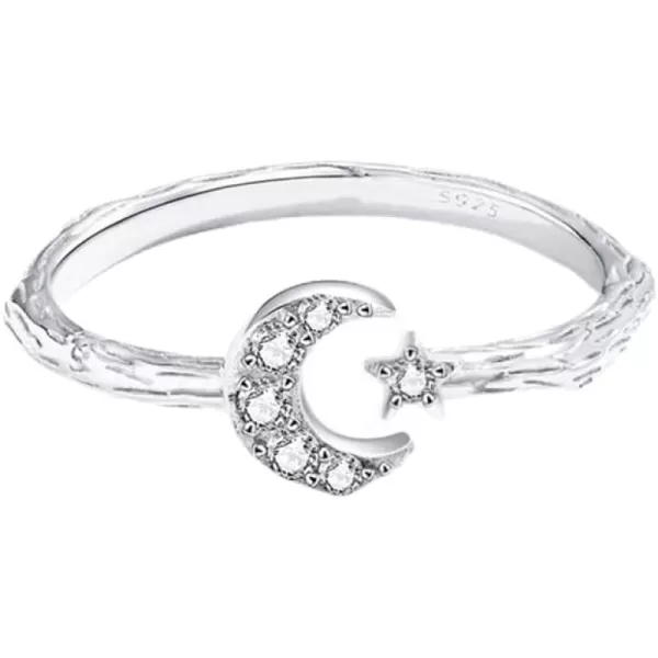 imageCZ Crescent Moon Star Ring 925 Sterling Silver for Women Daughters Adjustable Moon Rings AAA Cubic Zirconia Cute Hammered Open Wrap Expandable Comfort Fit Jewelry Dainty