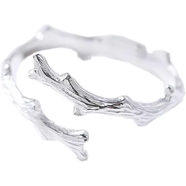 imageDtja Bamboo S925 Sterling Silver Ring for Women Girls Vintage Leaf Tree Branch Expandable Open Finger Statement Stacking Rings Adjustable Fashion Christmas Thanksgiving Anniversary Jewelry