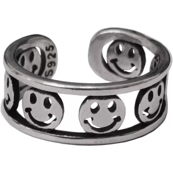 imageDtja Silvery Happy Smiley Face Open Band Ring for Women Girls Statement Adjustable Expandable Promise Engagement Comfort Fit Knuckle Finger Rings Personalized Fashion Retro Jewelry BFF Gifts