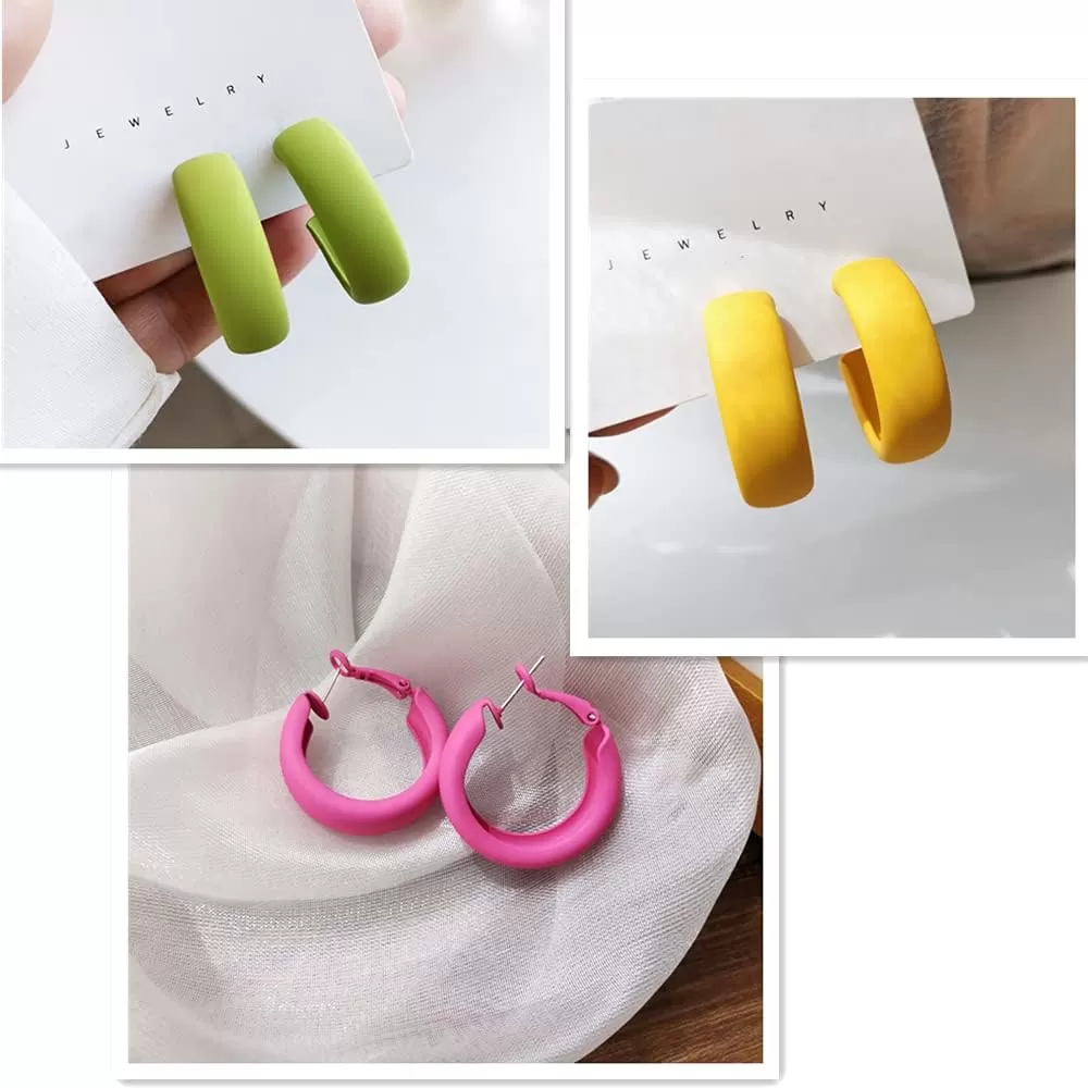 image3 Pairs Acrylic Resin Wide Hoops Earrings Set for Women 925 Sterling Silver Post Pin Colorful Dangle Drop Half Huggie Hoops Hypoallergenic Trendy Lightweight Summer Y2K Jewelry Gifts