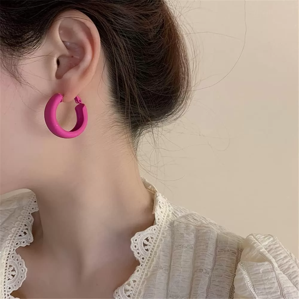 image3 Pairs Acrylic Resin Wide Hoops Earrings Set for Women 925 Sterling Silver Post Pin Colorful Dangle Drop Half Huggie Hoops Hypoallergenic Trendy Lightweight Summer Y2K Jewelry Gifts