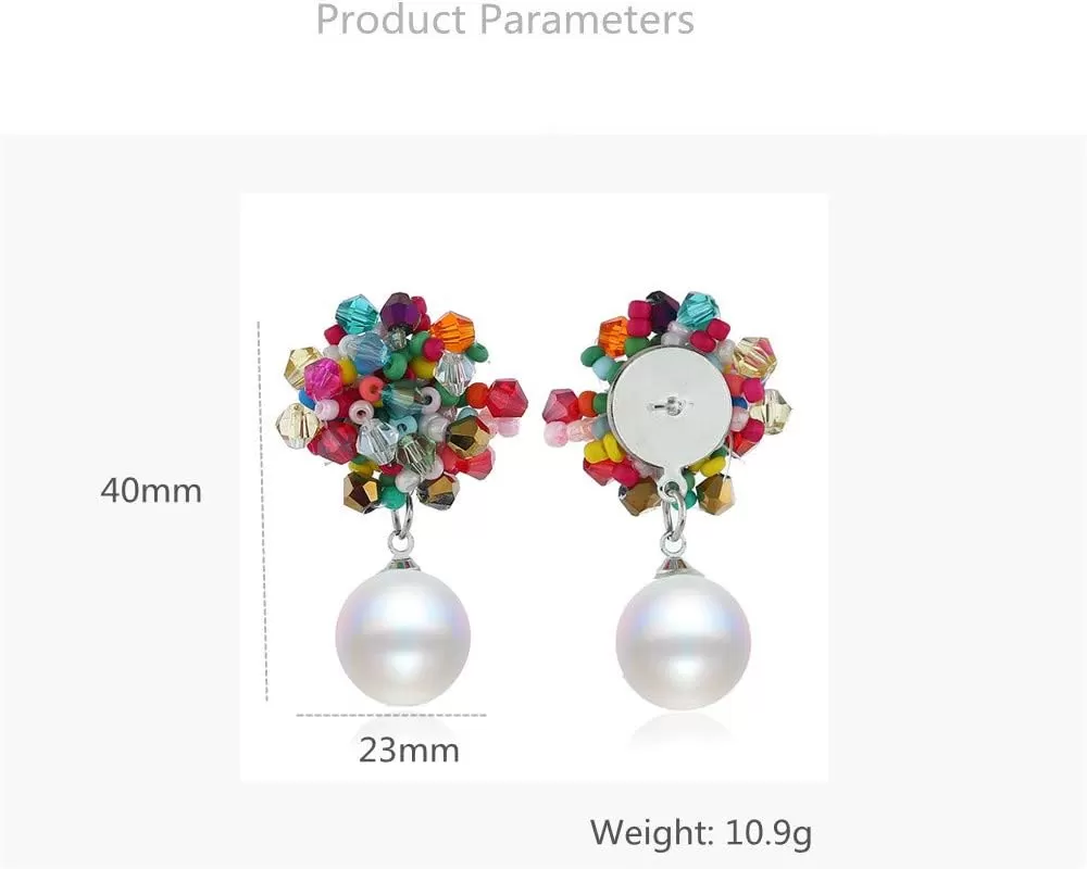 imageBoho Beaded Pearl Dangle Drop Earrings for Women Piercing Ear Bohemian Big Round Ball Bead Stud Post Handmade Cluster Fashion Earring Jewelry 5 Colors Rainbow