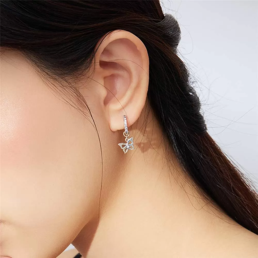 imageCute CZ Butterfly Dangle Hoop Earrings for Women S925 Sterling Silver with Charms Huggie Hoops Crystal Drop Cartilage Filigree Jewelry Delicate Fashion Dainty for Dauther