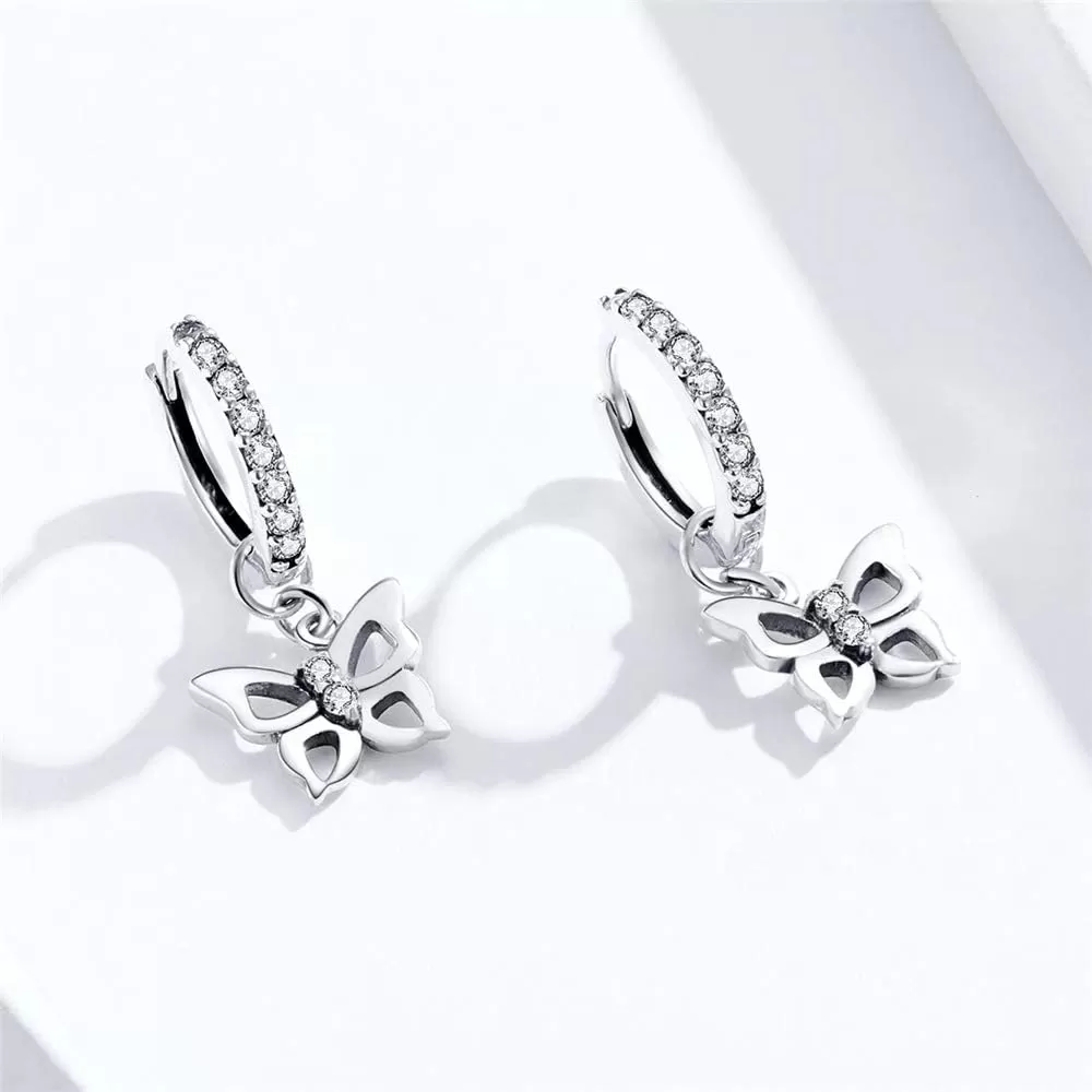 imageCute CZ Butterfly Dangle Hoop Earrings for Women S925 Sterling Silver with Charms Huggie Hoops Crystal Drop Cartilage Filigree Jewelry Delicate Fashion Dainty for Dauther