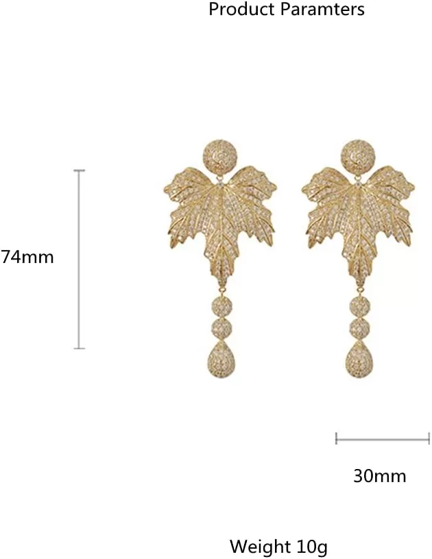 imageExaggerated Crystal Mapple Leaf Drop Dangle Earrings for Women S925 Sterling Silver Post Stud Gold Plated Cubic Zirconia Teardrop Chandelier Dangling Luxury Wedding Party Jewelry