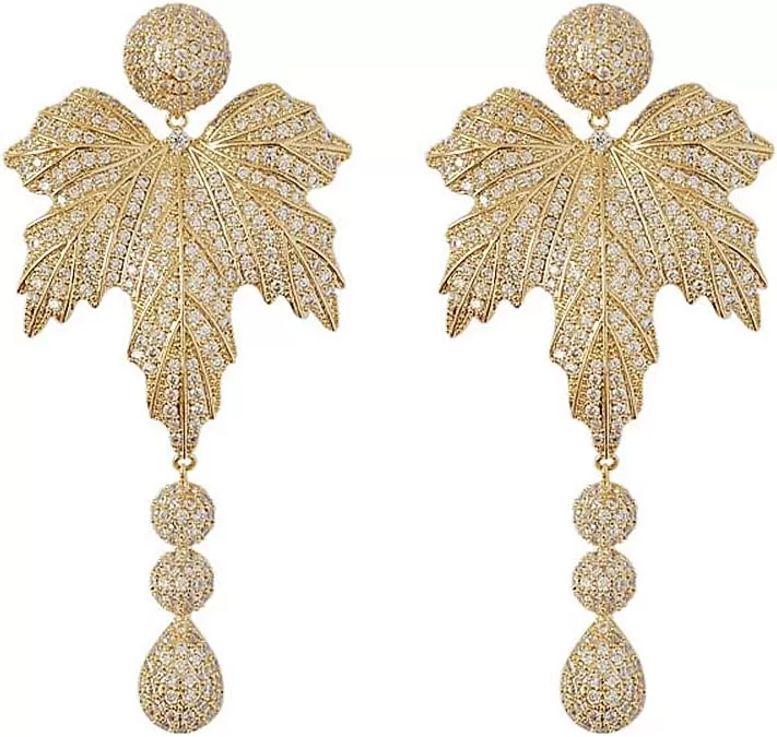 imageExaggerated Crystal Mapple Leaf Drop Dangle Earrings for Women S925 Sterling Silver Post Stud Gold Plated Cubic Zirconia Teardrop Chandelier Dangling Luxury Wedding Party Jewelry
