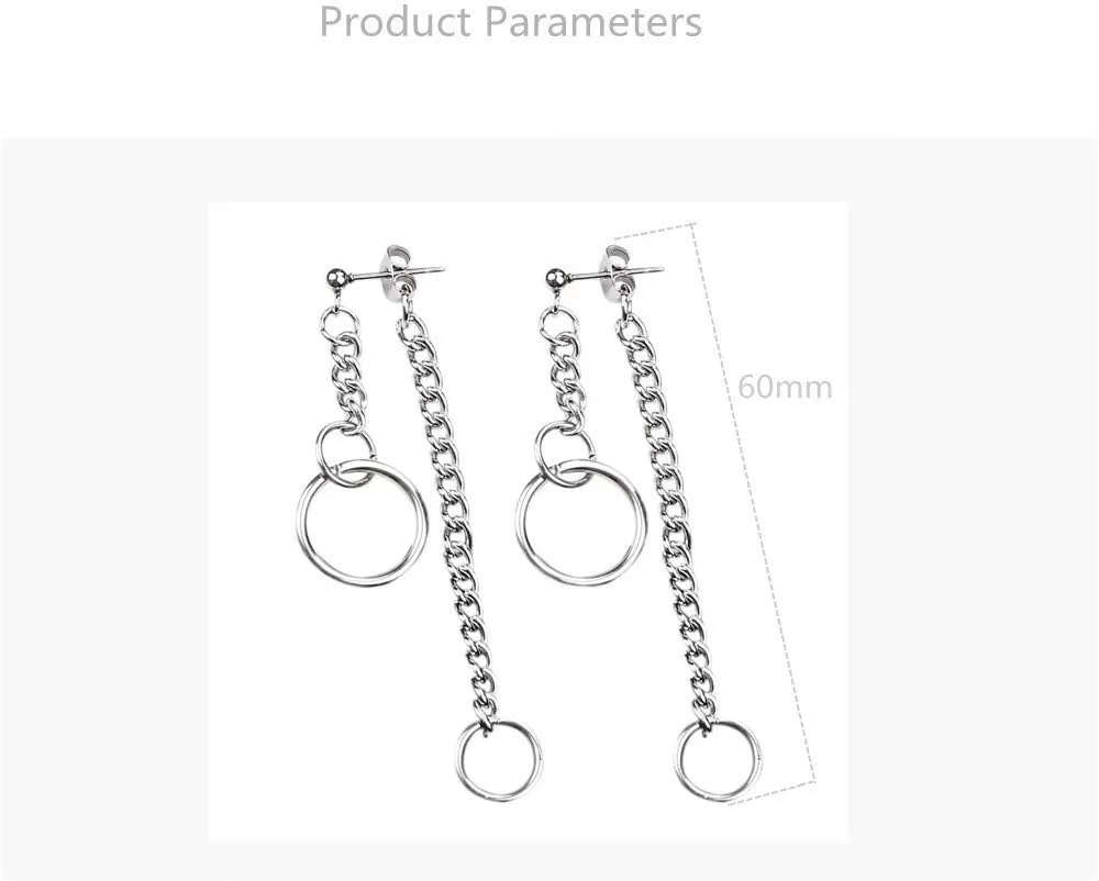 imageInterlocking Chain Drop Dangle Earrings Surgical Stainless Steel Hugie Hoops Tassel Dropping Dangly for Women Men Punk Ball Studs Hypoallergenic Fashion Unique Jewelry