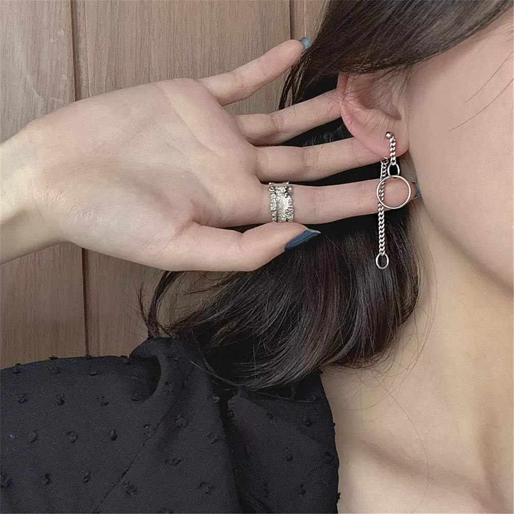 imageInterlocking Chain Drop Dangle Earrings Surgical Stainless Steel Hugie Hoops Tassel Dropping Dangly for Women Men Punk Ball Studs Hypoallergenic Fashion Unique Jewelry