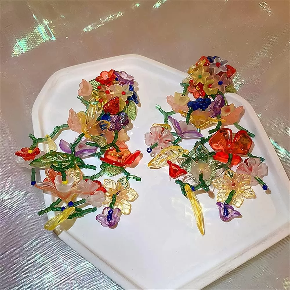 imageLong Dangle Acrylic Flowers Earrings for Women Girls 925 Sterling Silver Post Colorful Resin Tassel Flower Petal Leaf Cluster Exaggerated Statement Drop Stud Retro Party Prom Y2K Gargen Jewelry Gifts