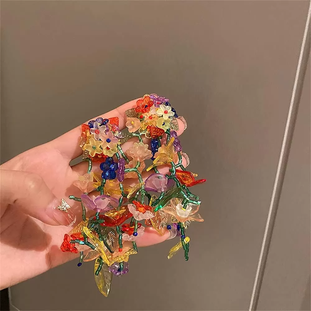 imageLong Dangle Acrylic Flowers Earrings for Women Girls 925 Sterling Silver Post Colorful Resin Tassel Flower Petal Leaf Cluster Exaggerated Statement Drop Stud Retro Party Prom Y2K Gargen Jewelry Gifts