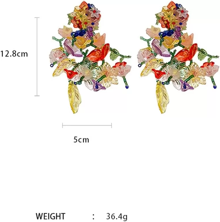 imageLong Dangle Acrylic Flowers Earrings for Women Girls 925 Sterling Silver Post Colorful Resin Tassel Flower Petal Leaf Cluster Exaggerated Statement Drop Stud Retro Party Prom Y2K Gargen Jewelry Gifts