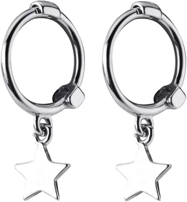 imageMini Star Dangle Sterling Silver Small Hoop Earrings for Women Girls Cartilage Sleeper Hoops Cute Jewelry