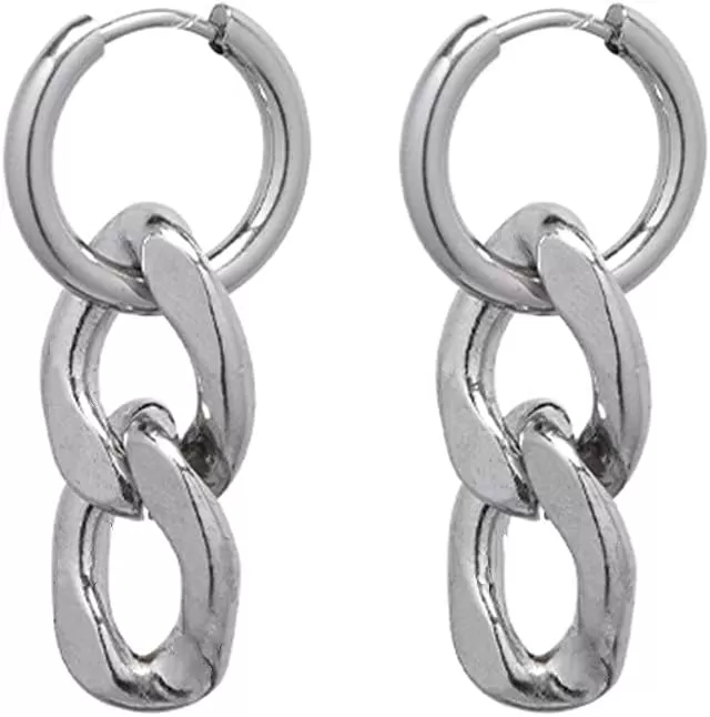 imagePunk Big Chain Drop Dangle Small Hoop Earrings for Women Men Stainless Steel Charms Thick Tassel Dropping Huggie Hoops Cartilage Hypoallergenic Fashion Personalized Y2K Jewelry