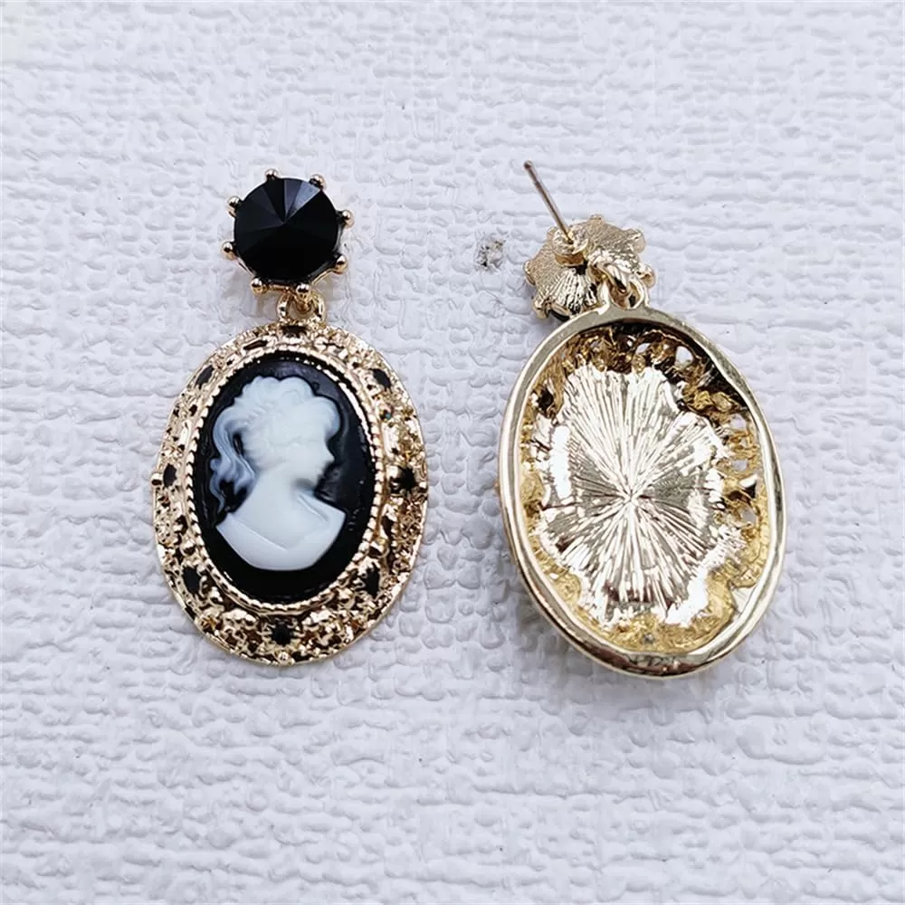 imageRetro Cameo Dangle Earrings for Women Girls Black CZ Acrylic Baroque Statement Drop Dangling Stud Earring Lightweight Vintage Boho Halloween Jewelry Gifts for Friends