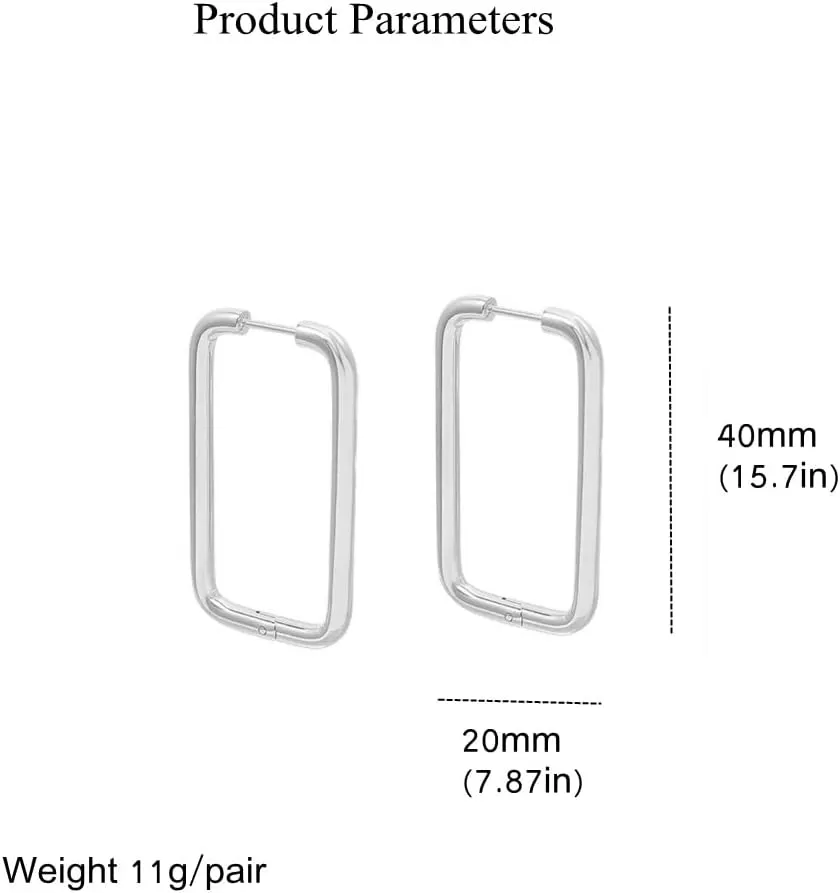 imageSilvery Big Rectangle Hoop Earrings for Women Stainless Steel for Sensitive Ears Large Geometric Huggie Hoops Dangle Drop Fashion Minimalist Jewelry 40mm