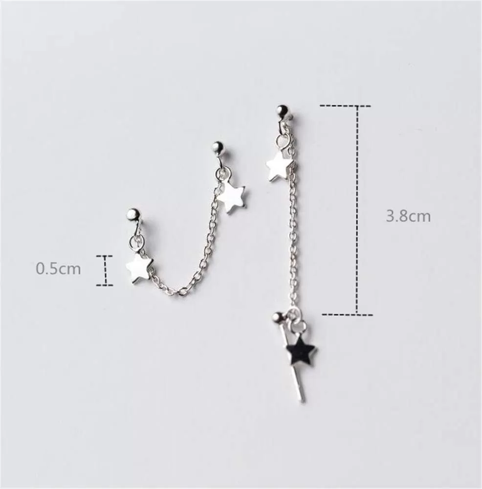 imageStar Double Piercing Tassel Chain Drop Dangle Cartilage Ball Bead Stud Earrings for Women 925 Sterling Silver Double Stars 2 Hole Helix Tragus Post Pin Fashion Cute Birthday Christmas Easter Jewelry Gifts