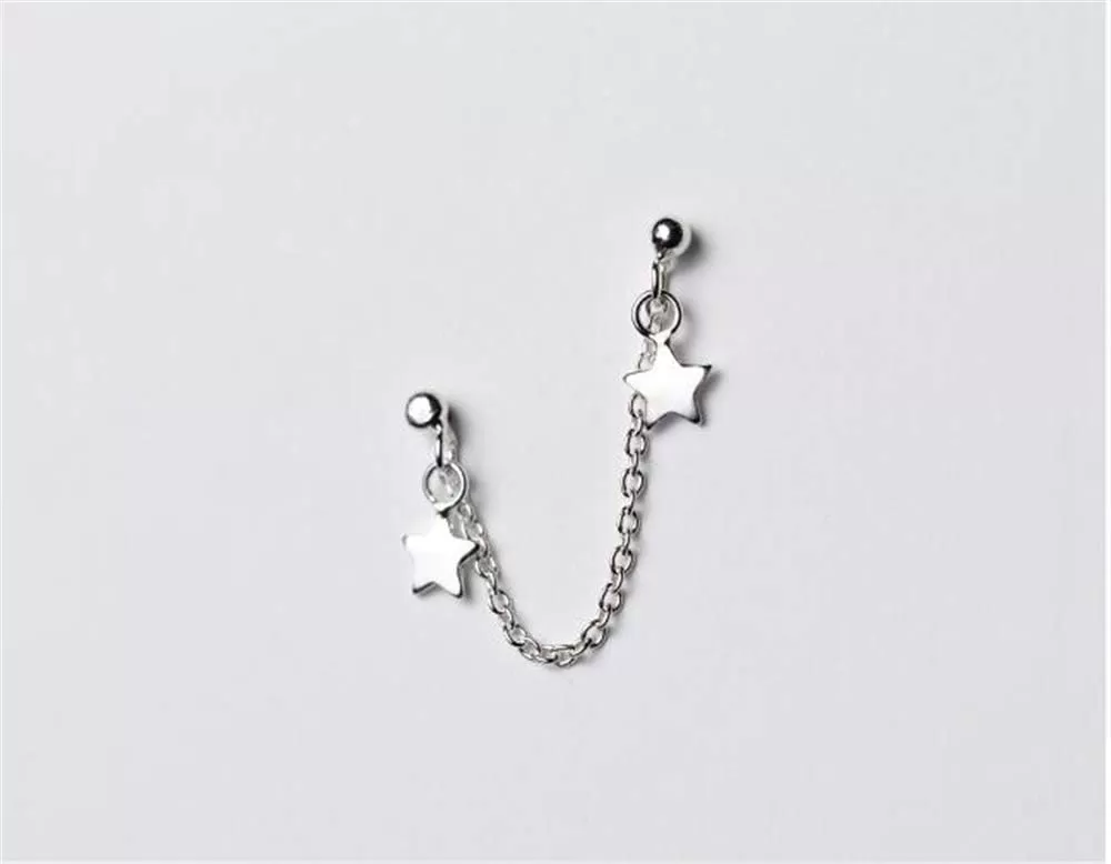 imageStar Double Piercing Tassel Chain Drop Dangle Cartilage Ball Bead Stud Earrings for Women 925 Sterling Silver Double Stars 2 Hole Helix Tragus Post Pin Fashion Cute Birthday Christmas Easter Jewelry Gifts