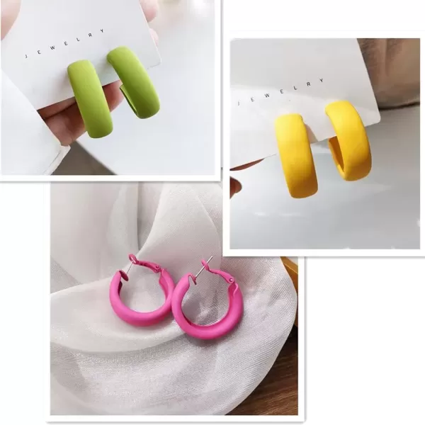 image3 Pairs Acrylic Resin Wide Hoops Earrings Set for Women 925 Sterling Silver Post Pin Colorful Dangle Drop Half Huggie Hoops Hypoallergenic Trendy Lightweight Summer Y2K Jewelry Gifts