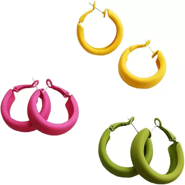 image3 Pairs Acrylic Resin Wide Hoops Earrings Set for Women 925 Sterling Silver Post Pin Colorful Dangle Drop Half Huggie Hoops Hypoallergenic Trendy Lightweight Summer Y2K Jewelry Gifts
