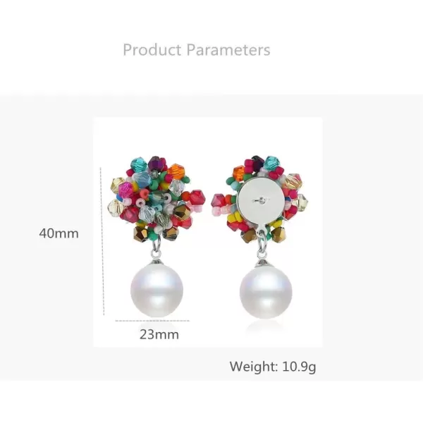 imageBoho Beaded Pearl Dangle Drop Earrings for Women Piercing Ear Bohemian Big Round Ball Bead Stud Post Handmade Cluster Fashion Earring Jewelry 5 Colors Rainbow
