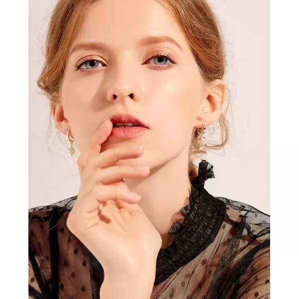 imageCrystal Moon Star Dangle Hoop Earrings for Women S925 Sterling Silver with Charms Asymmetrical CZ Diamond Drop Cartilage Cute Jewelry Delicate Fashion Birthday Best Friend GoldTone