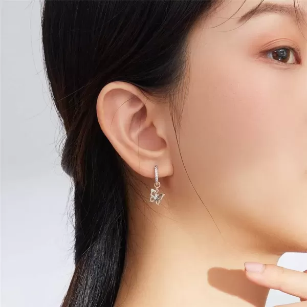 imageCute CZ Butterfly Dangle Hoop Earrings for Women S925 Sterling Silver with Charms Huggie Hoops Crystal Drop Cartilage Filigree Jewelry Delicate Fashion Dainty for Dauther