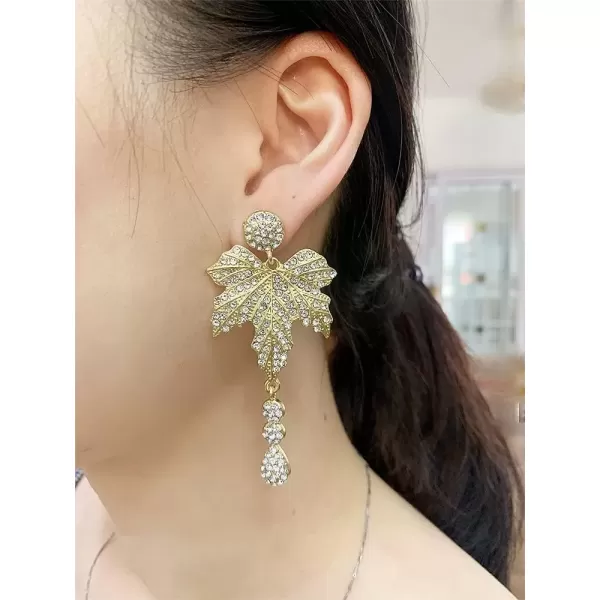 imageExaggerated Crystal Mapple Leaf Drop Dangle Earrings for Women S925 Sterling Silver Post Stud Gold Plated Cubic Zirconia Teardrop Chandelier Dangling Luxury Wedding Party Jewelry