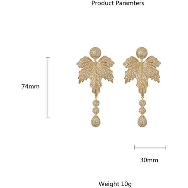 imageExaggerated Crystal Mapple Leaf Drop Dangle Earrings for Women S925 Sterling Silver Post Stud Gold Plated Cubic Zirconia Teardrop Chandelier Dangling Luxury Wedding Party Jewelry